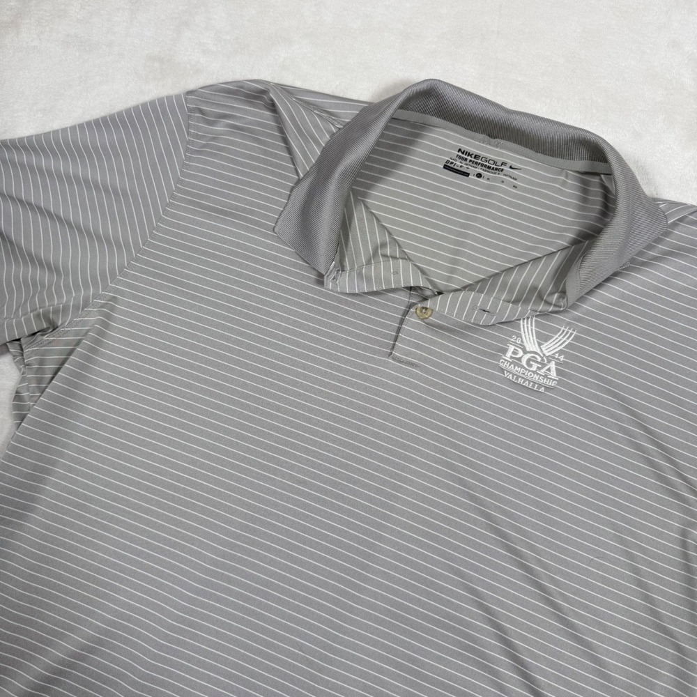 Nike Golf Mens XL Grey Striped Dri-FIT 2014 PGA Championship Valhalla Polo Shirt